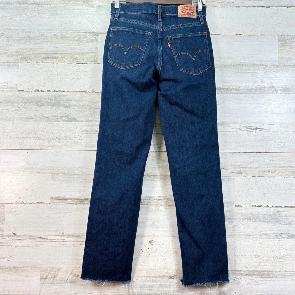 Levis 724 High Rise Straight Jeans 26x27 Dark Wash Raw Hem 18883-0151‎ Womens